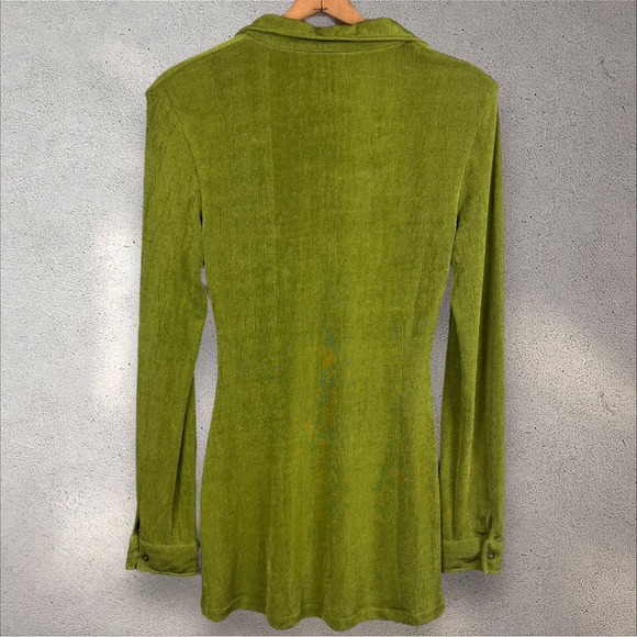 With Jean Andy Dress Forest Green Ruched Long Sleeve Button Down Sz‎ M - Picture 7 of 8